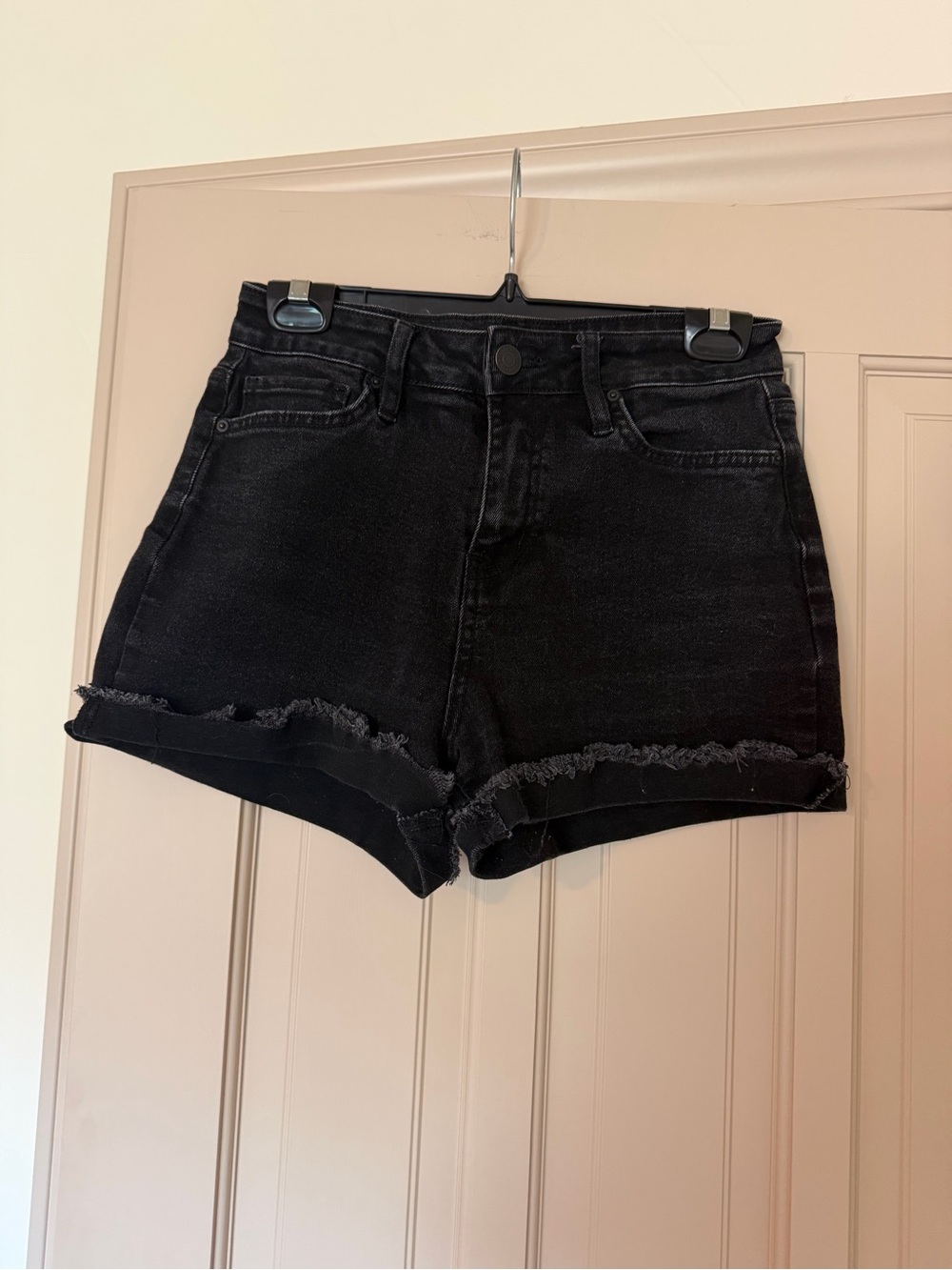 YMI Black High-Rise Frayed Hem Jean Shorts - STRETCHY!